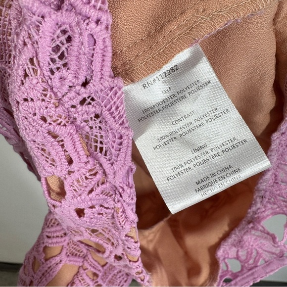 Adelyn Rae Sleeveless Floral Crochet Overlay Nude Lining Lavender Lace Romper XS - Picture 11 of 14